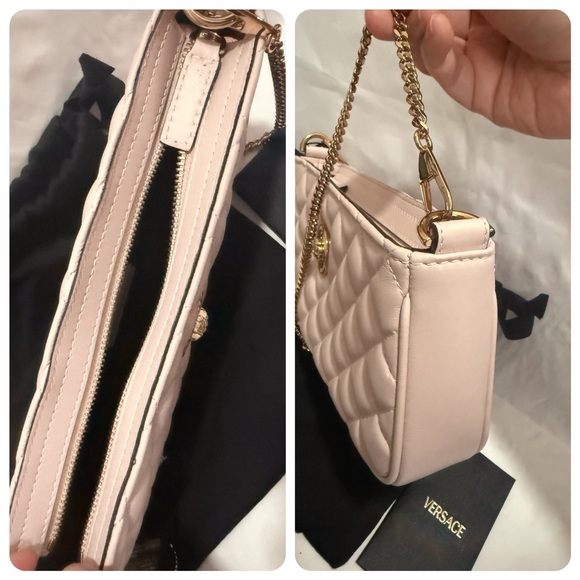 NWT VERSACE La Medusa Nappa Leather Quilted Baguette Crossbody Bag Light Pink - Picture 9 of 12